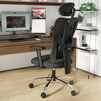Ergonomic Office Chair with Lumbar Support, Headrest & Armrests - Adjustable Height and Swivel Function, Metal Frame, Supports Up to 299.82KG
