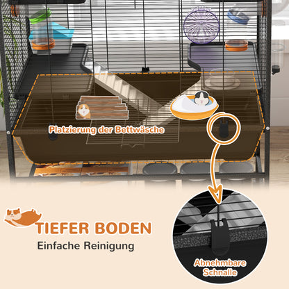 Hamsterkooi – Knaagdierkooi – Gerbilkooi – Knaagdierverblijf – Hamsterkooi Met Buizen – Ruime Leefruimte 109x82x46 cm – Inclusief Looprad & Drinkfles