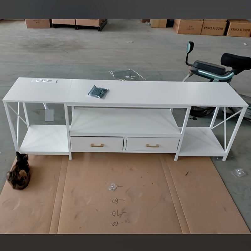 Tv-meubel – Tv-kast – TV Dressoir – Media Meubel – Entertainmentkast – Rustiek Industrieel Design – Massief Hout – 180x40x58 cm – 2 Laden – Veel Opbergruimte