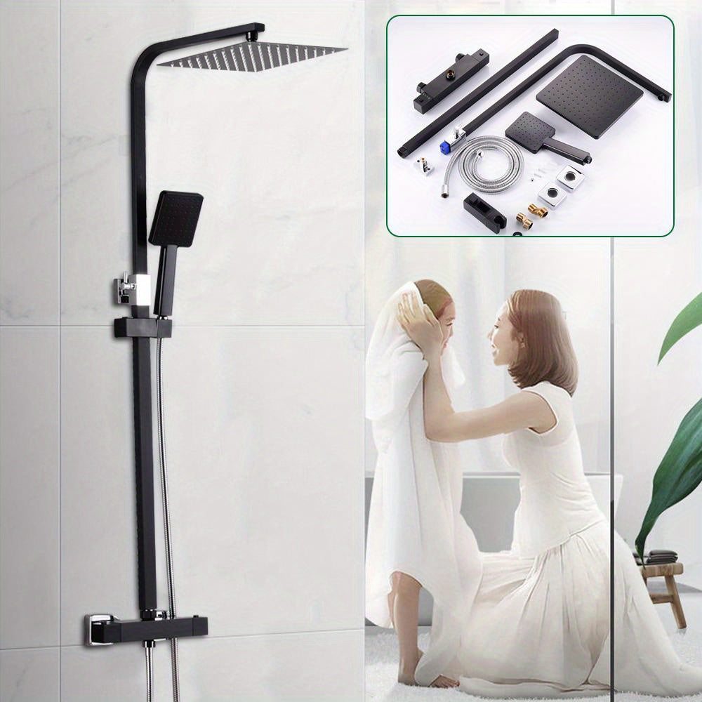 25CM Constant-Temperature Black Shower Set