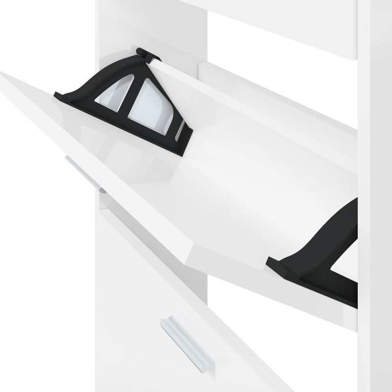 Modern Glossy White Shoe Rack - Heavy-Duty Shoe Organizer with Open Shelving, Space-Saving Floor Standing design, No Assembly Needed, for Entryway, Living Room, Office - Sturdy Hardwood Construction (59x17x108cm), Shoe Storag