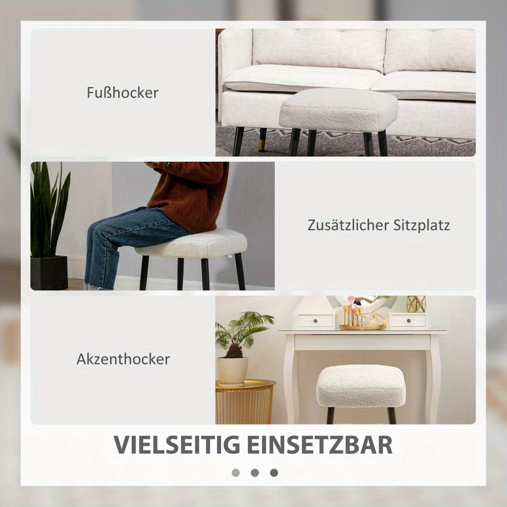 Voetenbankje – Voetensteun – Poef – Zitbankje – Bijzettafel – Cashmere-Look Stof – Gepoedercoat Stalen Poot – Verstelbaar – Lichtgrijs