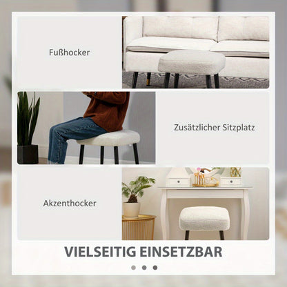 Voetenbankje – Voetensteun – Poef – Zitbankje – Bijzettafel – Cashmere-Look Stof – Gepoedercoat Stalen Poot – Verstelbaar – Lichtgrijs