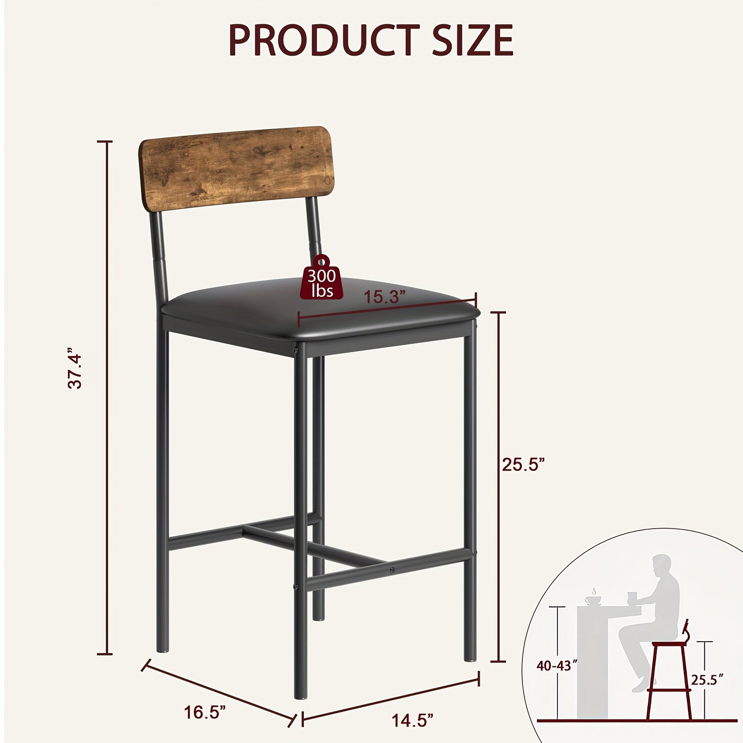 Barstoel – Barkruk – Barstoel Kruk – Barstoelen Set – Bistrostoel – Set Van 4 – Rustiek Bruin – PU Bekleding – Met Rugleuning En Voetsteun – Houten Frame – Gemakkelijk Te Monteren Zonder Gereedschap