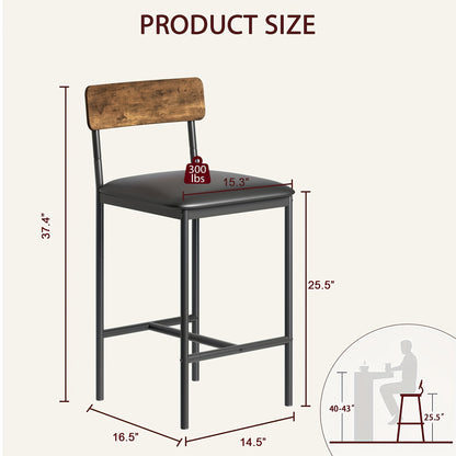 Barstoel – Barkruk – Barstoel Kruk – Barstoelen Set – Bistrostoel – Set Van 4 – Rustiek Bruin – PU Bekleding – Met Rugleuning En Voetsteun – Houten Frame – Gemakkelijk Te Monteren Zonder Gereedschap
