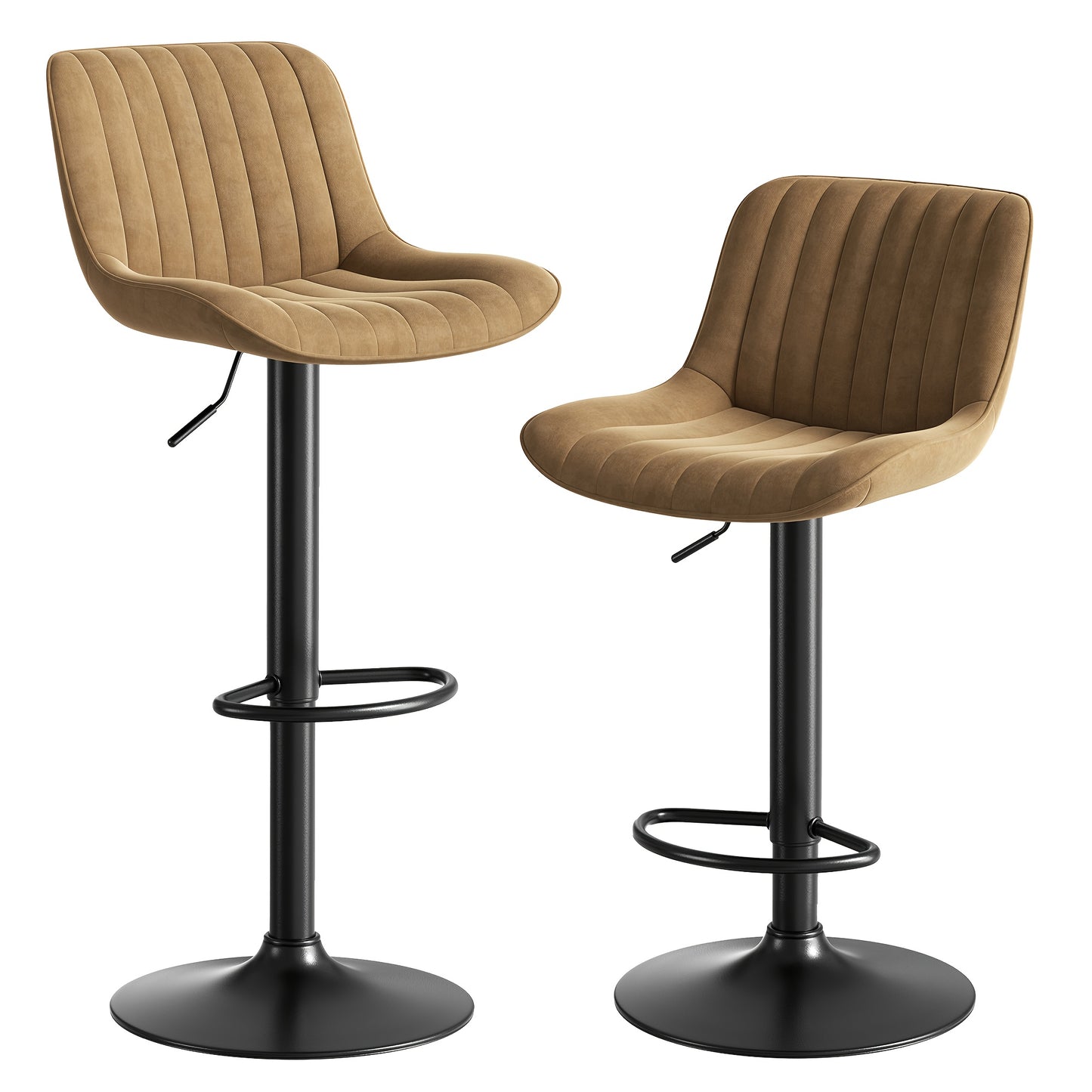 Set of 2 Modern Brown Velvet Swivel Bar Stools with Height Adjustment & 360° Rotation - Heavy-Duty Metal Frame, Soft Cushioned Seats with Backrest, Easy Assembly for Kitchen Island, Dining Room, Home Bar - Luxury Counter Sto