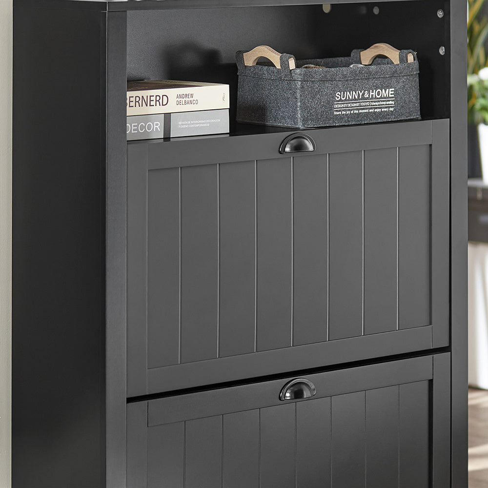 Schoenenkast – Schoenopberger – Schoenrek – Schoenmeubel – Dressoir – Wit – Twee Inklapbare Lades – Glazen Bovenblad