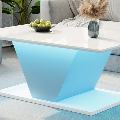 Salontafel – Koffietafel – Tafel – Bijzettafel – Witte Modern Hoogglans Salontafel – V-vormig Design – Ruimtebesparend – Onderhoudsvriendelijk