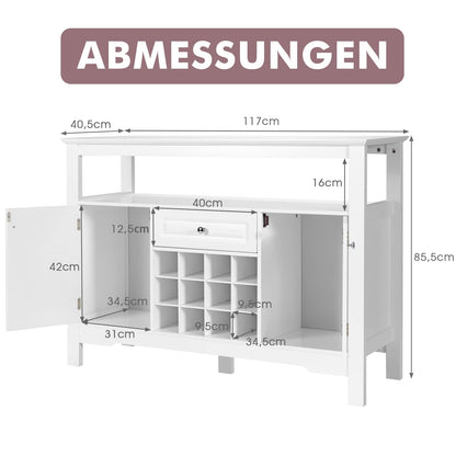 Buffetkast – Dressoir – Keukenkast – Opbergkast – Wijnkast – MDF Hout – 116 x 40 x 82 cm – Wit