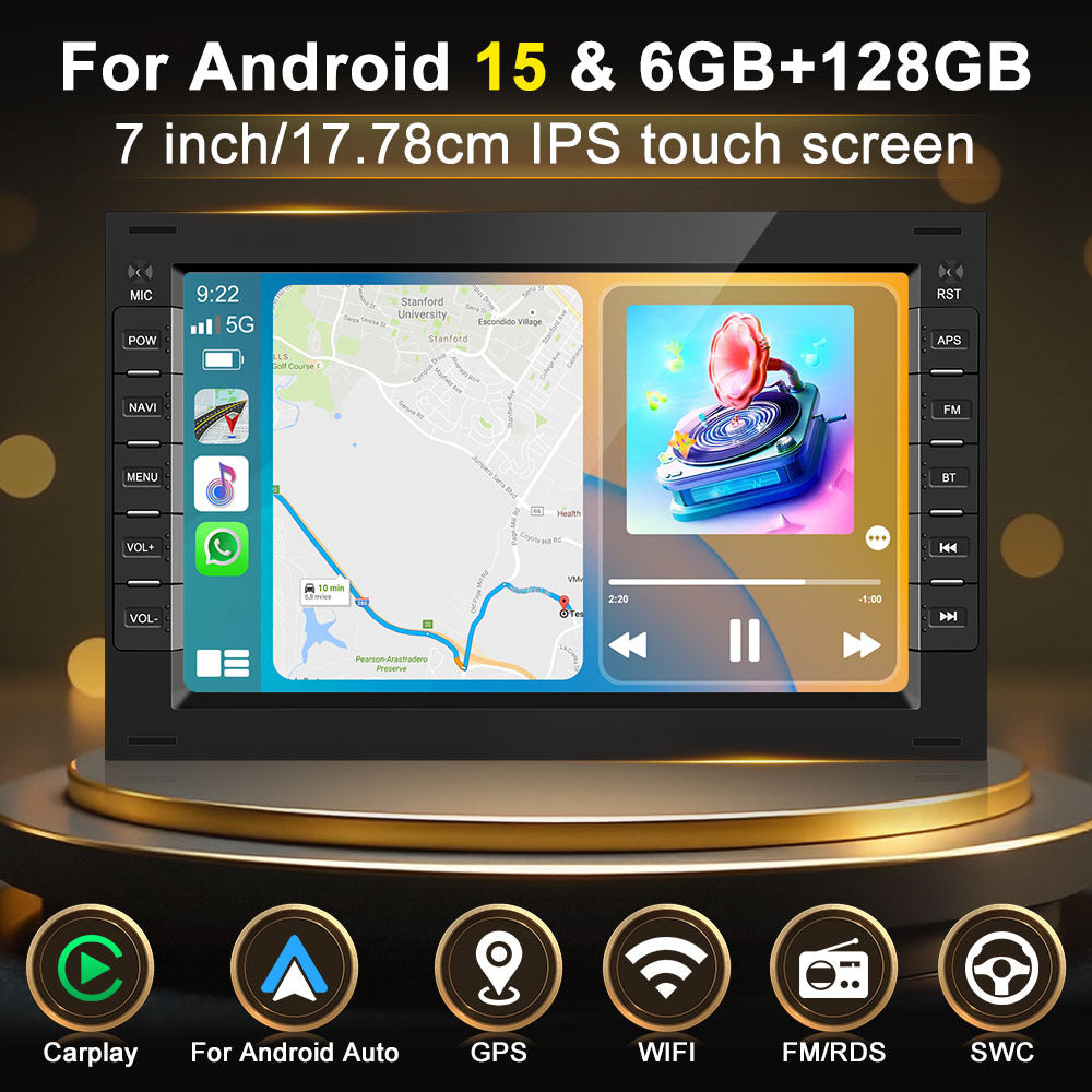Android 15 Autoradio – Multimedia Systeem – Inbouw Radio – Double DIN Radio – Autostereo – 7 Inch Touchscreen – 6GB RAM + 128GB Opslag – Draadloos CarPlay & Navigatie