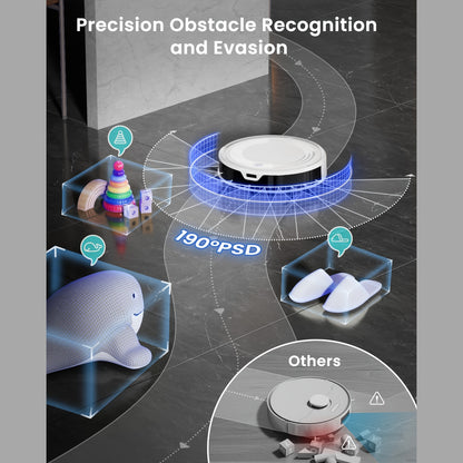 Robotstofzuiger – Robotstofzuiger met dweilfunctie – Stofzuigerrobot – Dweilrobot – Automatische reiniger – 6000 Pa Zuigkracht – ToF Laser Navigatie met App-en Spraakbediening – Wit