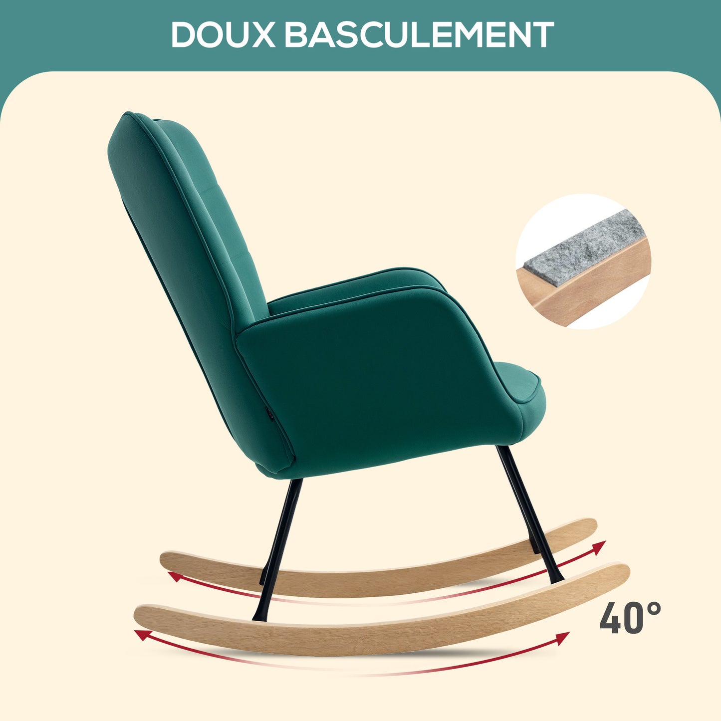 Schommelstoel – Relaxstoel – Wiegstoel – Nursing Chair – Velours Stoel – Donkergroen – Fluwelen Bekleding – Stevig Stalen Frame