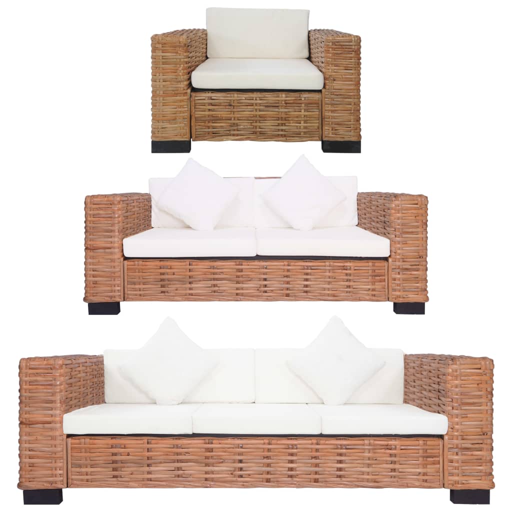 Rotan Bankenset – Rotan Sofa – Rotan Loungeset – Rieten Zitmeubel – Tuinbank Set – Natuurlijk Rotan – Afneembare Wasbare Kussens – Stevig Houten Frame