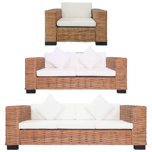 Rotan Bankenset – Rotan Sofa – Rotan Loungeset – Rieten Zitmeubel – Tuinbank Set – Natuurlijk Rotan – Afneembare Wasbare Kussens – Stevig Houten Frame