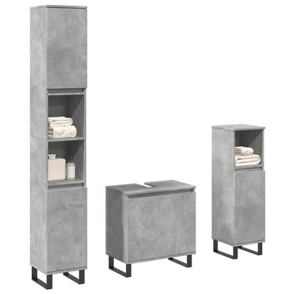 Badkamermeubel – Badmeubelset – Wastafelmeubel – Badkamerkast – Onderbouwkast – Betonlook Grijs – Duurzaam Hout – 3-delige Set