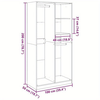 Spacious Gray Sonoma Oak Wood Wardrobe - Classic Design with Hanging Rails, Shelves for Shoes and Accessories, Ideal for Organizing Clothing and Footwear, Accessory Organization|Classic Wardrobe|Durable Wood Construction