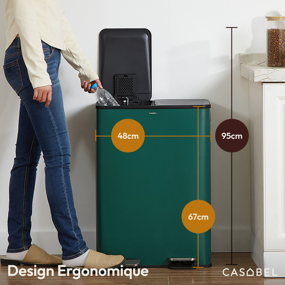 60L Afvalbak Keuken – Vuilnisbak – Prullenbak – Afvalemmer – Afvalcontainer – RVS Geborsteld – Dubbele Compartimenten 2x30L – Anti-Odour Met Pedaal