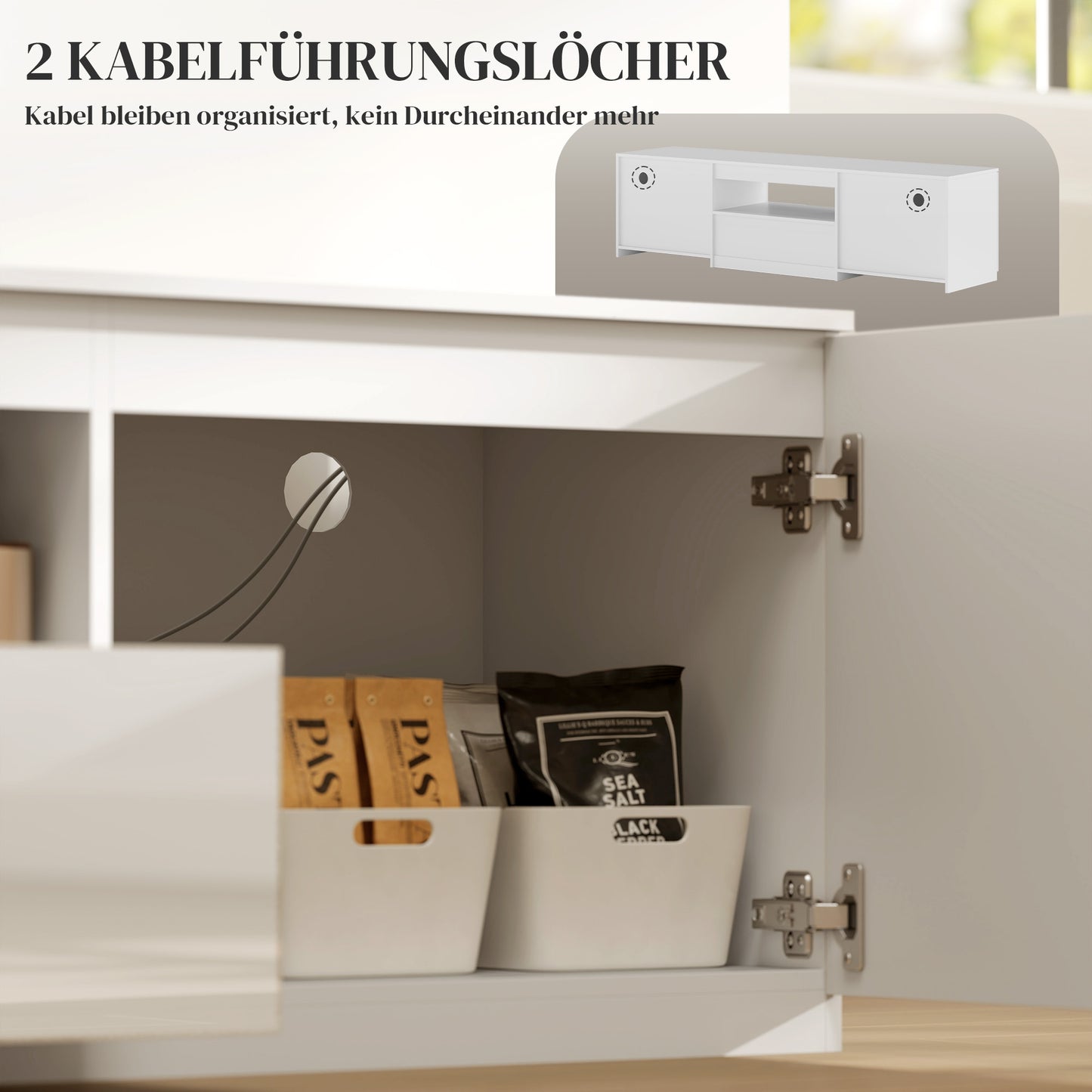 Keukenopbergkast – Keukenkast – Keukenmeubel – Keukenbuffet – Opbergkast – Natuurlijk Hout en Zwart – Kabeldoorvoer en Ruime Lade