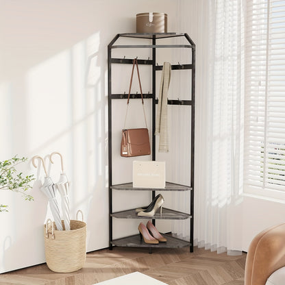 Hoekkapstok Metaal – Kapstok Staander – Schoenenrek – Halboom – Opbergmeubel – Anti-Kiep Basis – Smal Design 180 cm – Moderne Grijze Afwerking