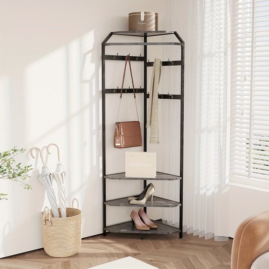 Hoekkapstok Metaal – Kapstok Staander – Schoenenrek – Halboom – Opbergmeubel – Anti-Kiep Basis – Smal Design 180 cm – Moderne Grijze Afwerking
