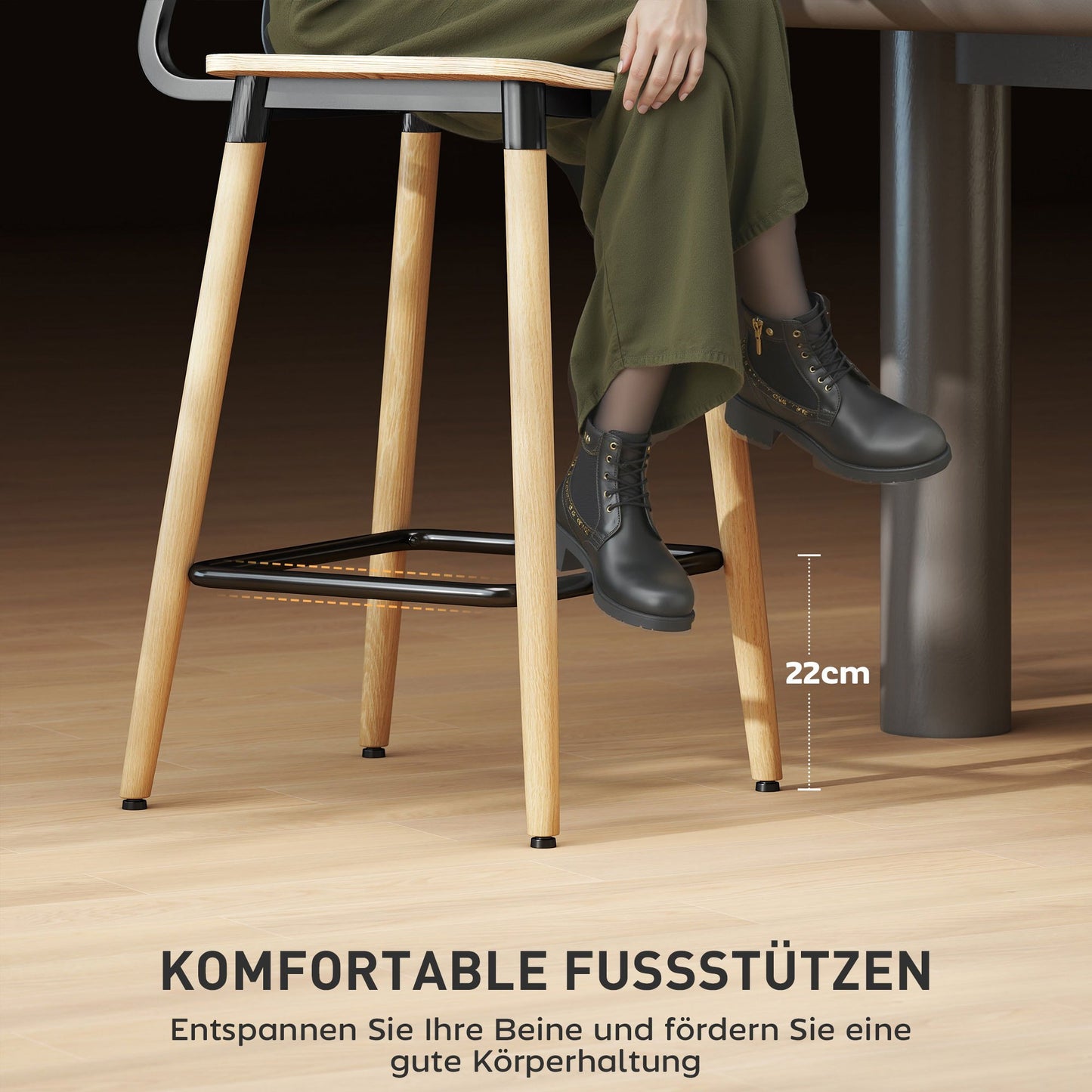 Barkrukken – Barkruk Set – Barstoelen – Keukenstoelen – Hoge Stoelen – Lichtbruine Houten Zitting – Stevig Metalen Frame – Comfortabele Rugleuning