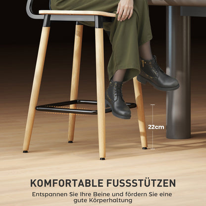 Barkrukken – Barkruk Set – Barstoelen – Keukenstoelen – Hoge Stoelen – Lichtbruine Houten Zitting – Stevig Metalen Frame – Comfortabele Rugleuning