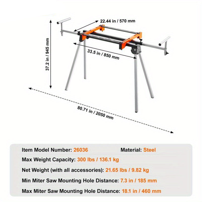 Verstekzaagstandaard – Verstekzaagwerktafel – Afkortzaagstandaard – Miterzaagstatief – Zaagbasis – Draagbaar Inklapbaar Stalen Frame – Max Belastbaarheid 136 kg