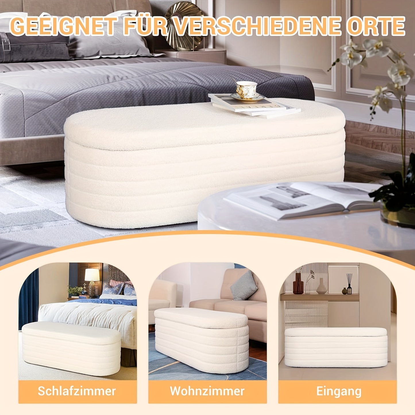 Sitzbank Mit Stauraum, Schuhbank Mit Sitzfläche, Teddystoff Sitzhocker, Moderner Sitztruhe Mit Großem Stauraum Aufbewahrungsbox, Sitzbox Für Schlafzimmer Wohnzimmer Weiß