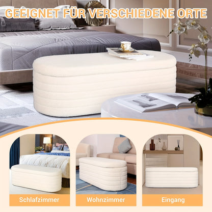 Sitzbank Mit Stauraum, Schuhbank Mit Sitzfläche, Teddystoff Sitzhocker, Moderner Sitztruhe Mit Großem Stauraum Aufbewahrungsbox, Sitzbox Für Schlafzimmer Wohnzimmer Weiß