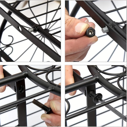 Pflanzenregal Metall – Blumenregal Balkon – Blumenständer Innen – Pflanzenhalter Wohnzimmer – Pflanzenwagen Mit 6 Ablagen – Robustes Metall – Leicht Rollbar Schwarz