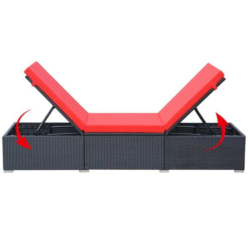 Loungebankstoel – Loungestoel – Relaxstoel – Tuinstoel – Verstelbare Ligstoel – Gevlochten Resin – Inclusief Comfortabele Kussen – Zwart