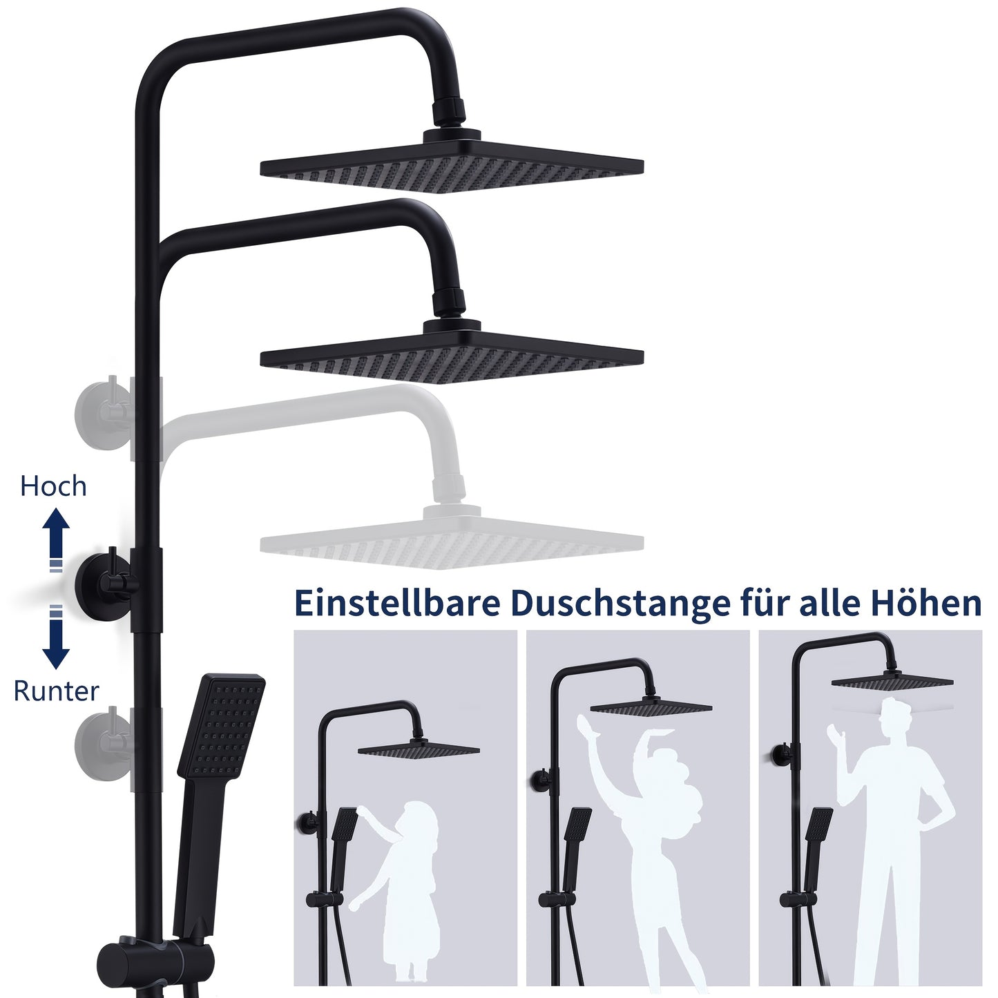 Zwart Douchesysteem – Douche Thermostaat – Regendouche – Handdouche – Douchekraan – Matzwart – Roestvrij Staal – Veiligheidsstop 38°C