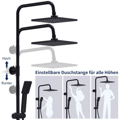 Zwart Douchesysteem – Douche Thermostaat – Regendouche – Handdouche – Douchekraan – Matzwart – Roestvrij Staal – Veiligheidsstop 38°C