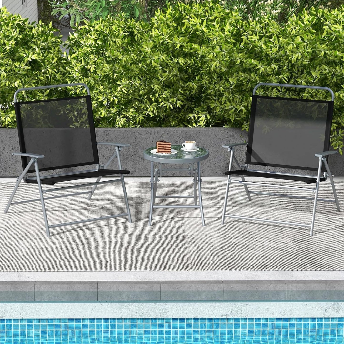 3-Delige Balkonset – Opvouwbare Tuinset – Bistroset – Balkonmeubilair – Terrasmeubilair – Extra Breed Zitvlak 57 cm – Duurzaam Metalen Frame