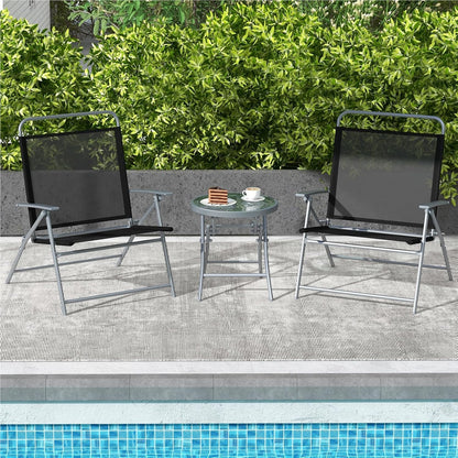 3-Delige Balkonset – Opvouwbare Tuinset – Bistroset – Balkonmeubilair – Terrasmeubilair – Extra Breed Zitvlak 57 cm – Duurzaam Metalen Frame