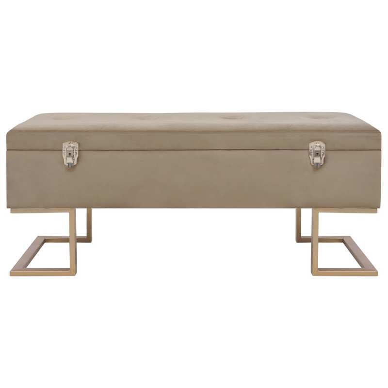 Modern Velvet Beige Storage Bench with Hidden Compartment, 105cm Wooden Entryway Shoe Rack or Living Room Stool, Sleek Design with Metal Legs, Entryway Shoe Storage | Modern Bench | Velvet Upholstery