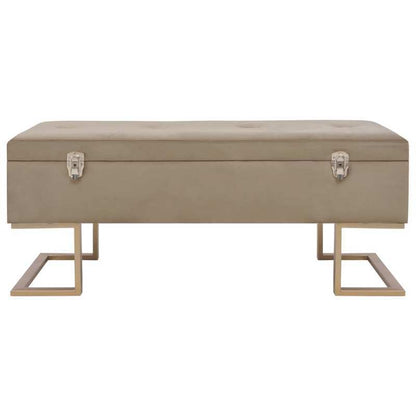 Modern Velvet Beige Storage Bench with Hidden Compartment, 105cm Wooden Entryway Shoe Rack or Living Room Stool, Sleek Design with Metal Legs, Entryway Shoe Storage | Modern Bench | Velvet Upholstery