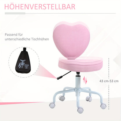 Loungestoel – Fauteuil – Draaistoel – Relaxstoel – Leessstoel – Hartvormig Design – Verstelbare Zithoogte – Roze Linnen – 360° Draaibaar – Compact 40x50x79-89 cm
