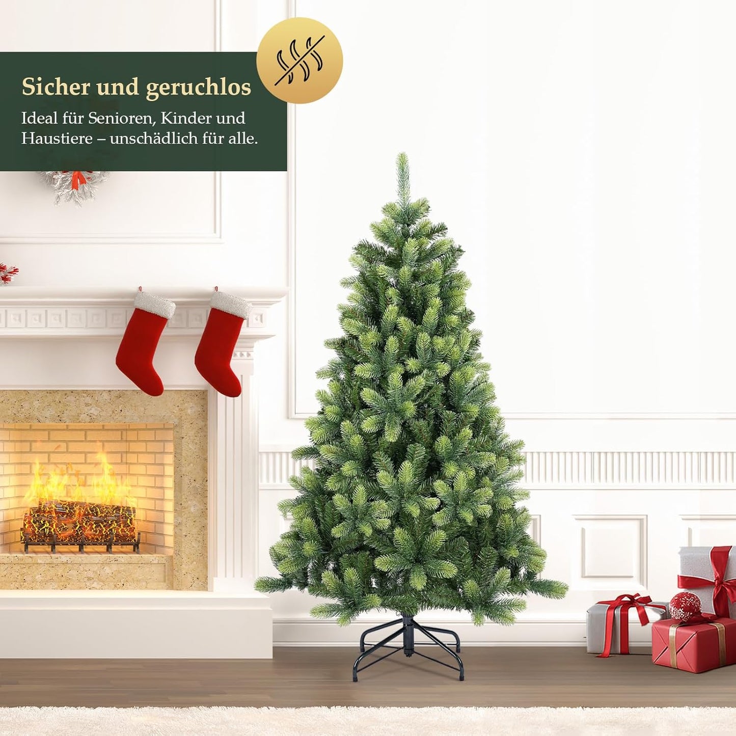 Kerstboom – Kunstkerstboom – Kunstboom – Versierde Boom – Flocked Boom – 210 cm Hoogte – Realistische PE Tips – Met Ingebouwde Verlichting