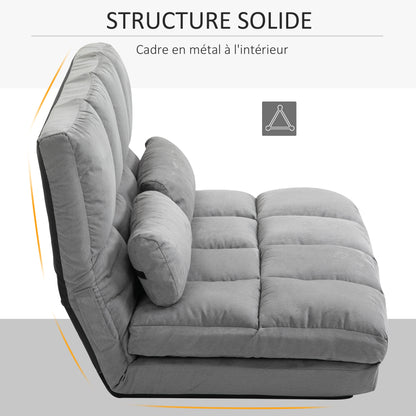 Slaapstoel – Slaapbank – Slaapfauteuil – Zetelbed – Vouwbed – Verstelbare Rugleuning 14 Standen – Suede-achtig Polyester Lichtgrijs – Inclusief 2 Kussens