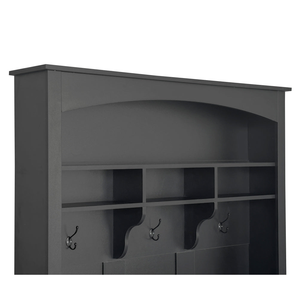 Halbank – Halmeubel – Kapstokbank – Schoenenbank – Entreebank – Zwart-Wit – Duurzaam MDF Materiaal – Compact Formaat (H190xB120xD40 cm)