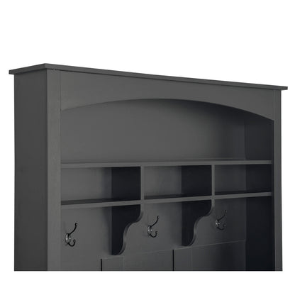 Halbank – Halmeubel – Kapstokbank – Schoenenbank – Entreebank – Zwart-Wit – Duurzaam MDF Materiaal – Compact Formaat (H190xB120xD40 cm)