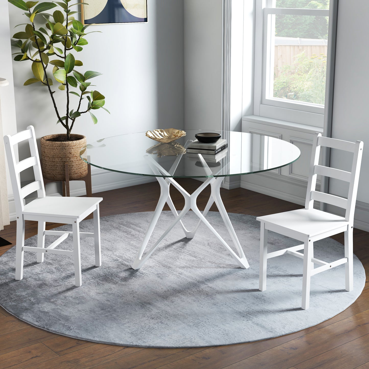 Eetkamerstoelen – Keukenstoelen – Houten Stoelen – Witte Stoelen – Lade Rugleuning – Set van 2 – Slipvaste Pootbeschermers – Massief Houten Frame 41,5x46x90 cm