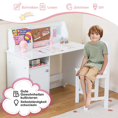Kinderbureau – Bureautje – Studietafel – Kindertafel – Bureau Set – Inclusief Stoel – Met Boekenkast & Magnetisch Bord – Wit – Ergonomisch Design – Duurzaam MDF Hout