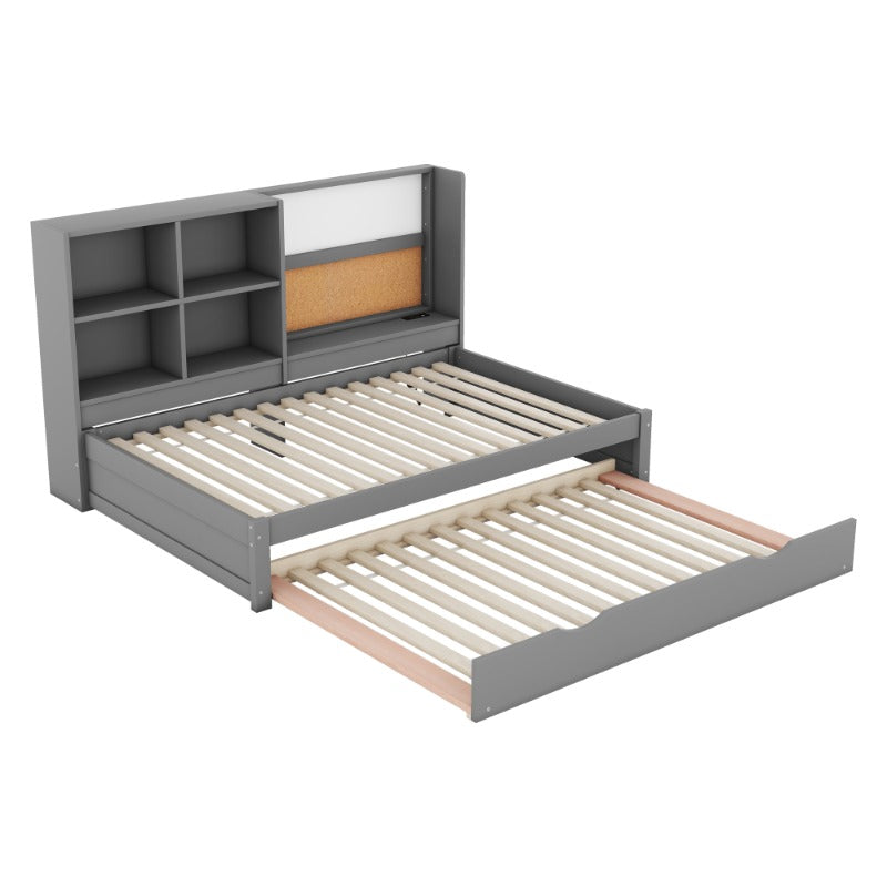 Slaapbank – Bedbank – Uitklapbare Bank – Logeerbed – Bank Met Opbergruimte – 90x200 cm – Grijs Met Oplaadpoort