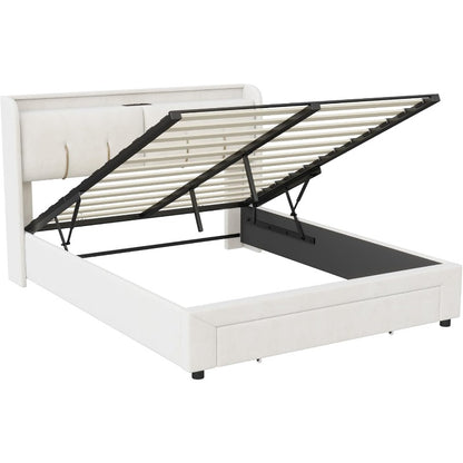 Gestoffeerd Tweepersoonsbed – Boxspring Bed – Ledikant – Opbergbed – Slaapbank – 140x200 cm – Hydraulische Opbergruimte – USB Laadpoort Ingebouwd