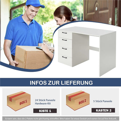 Bureau – Computertafel – Werkplek – Studietafel – Schrijftafel – Modern Wit Design – 110 x 60 x 76 cm – 4 Ruime Lades