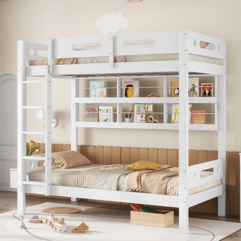 Modern Stapelbed – Hoogslaper – Kinderbed – Jongenskamer Bed – Bunkbed – Veiligheidshek – 5-Traps Ladder – Ruimtebesparend 90x200cm – Duurzaam MDF Frame