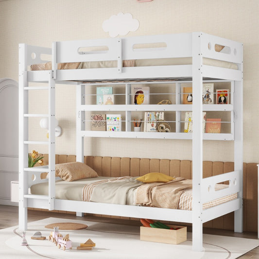 Modern Stapelbed – Hoogslaper – Kinderbed – Jongenskamer Bed – Bunkbed – Veiligheidshek – 5-Traps Ladder – Ruimtebesparend 90x200cm – Duurzaam MDF Frame