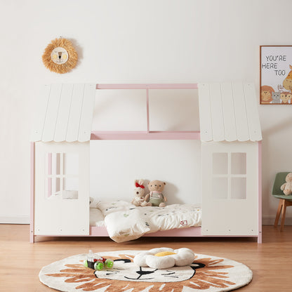 Kinderbed – Huisjesbed – Kinderbedden – Eenpersoonsbed – Speelbed – Massief Hout – Semi-Open Ontwerp – 140x200 cm – Wit